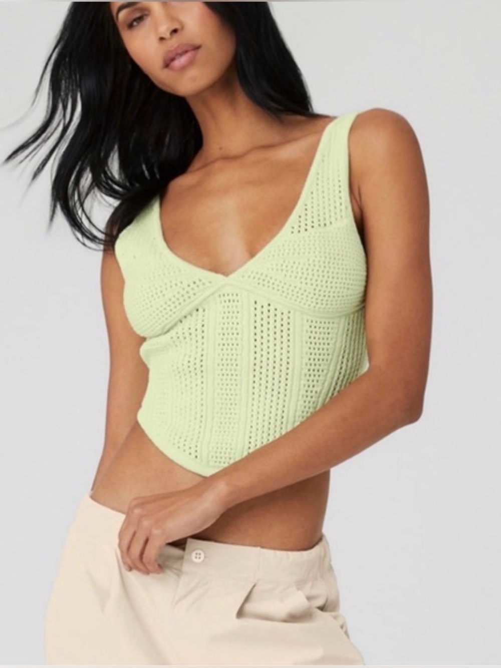 Alo Yoga Iced Green Tea Crochet Tank Top
